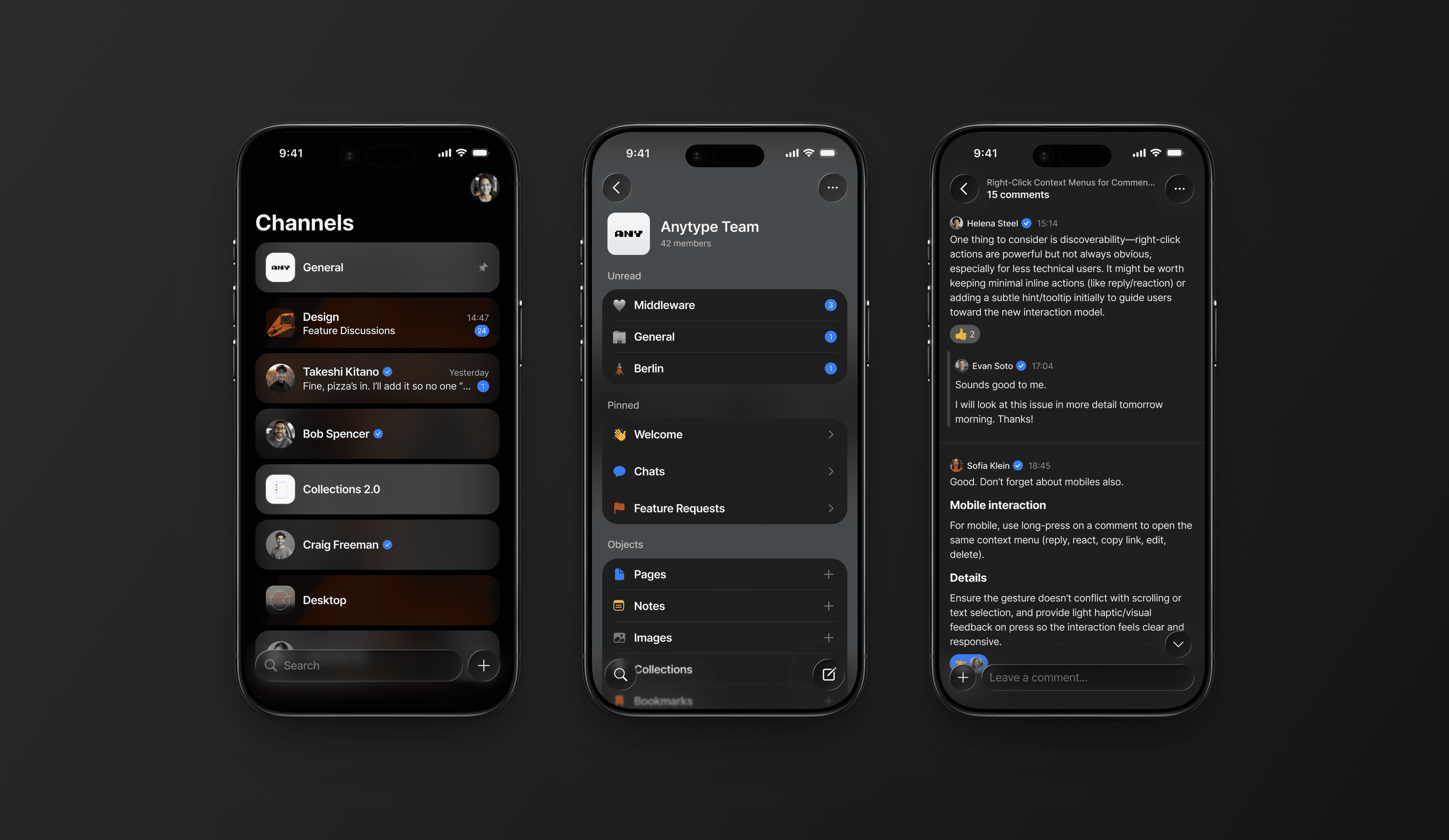 Anytype communication UI