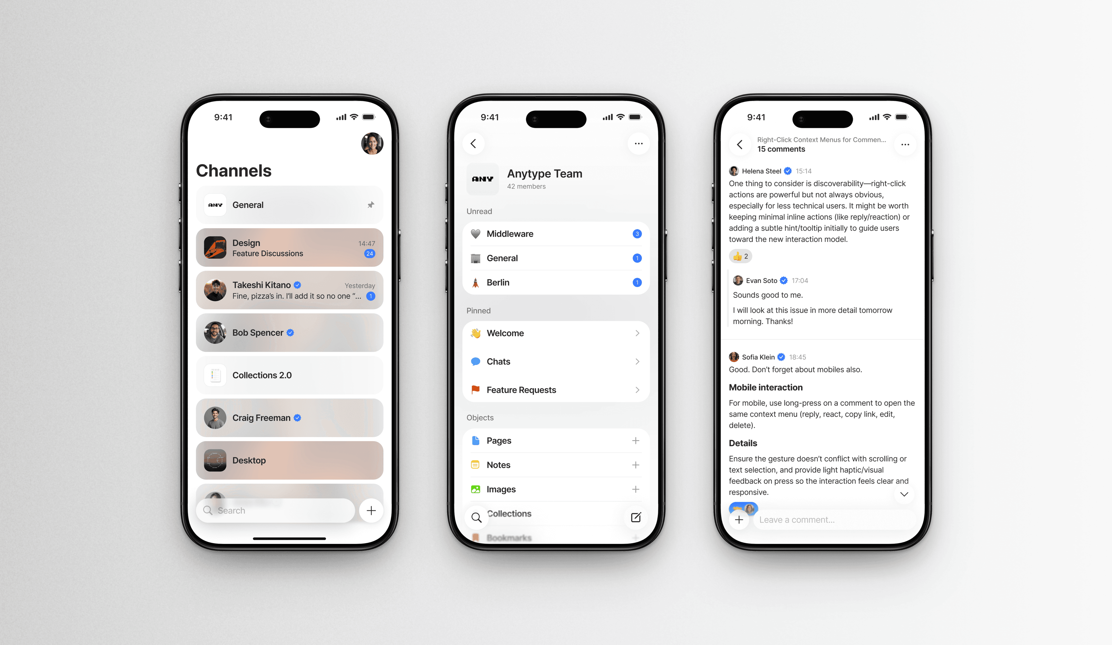Anytype communication UI