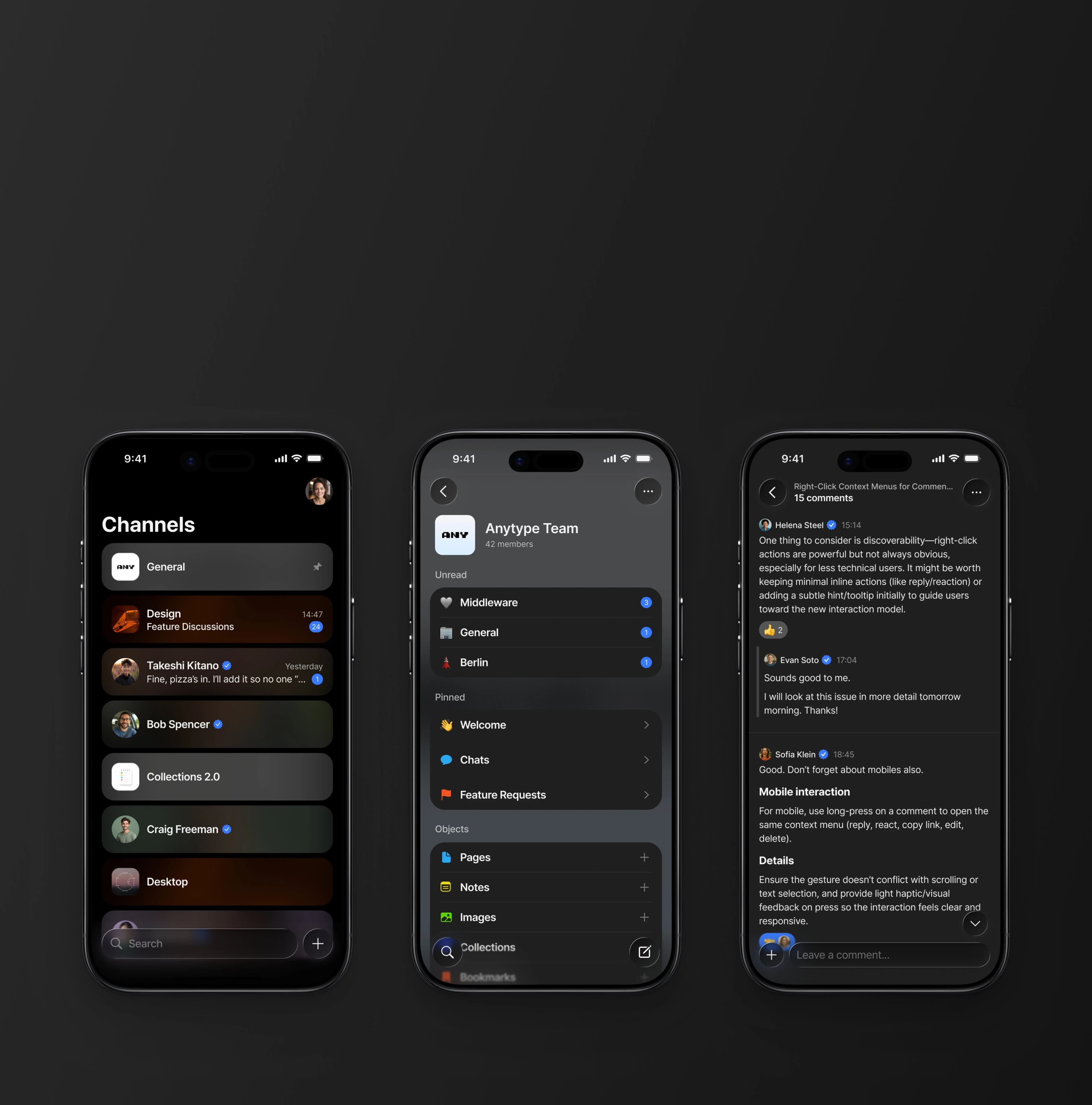 Anytype communication UI