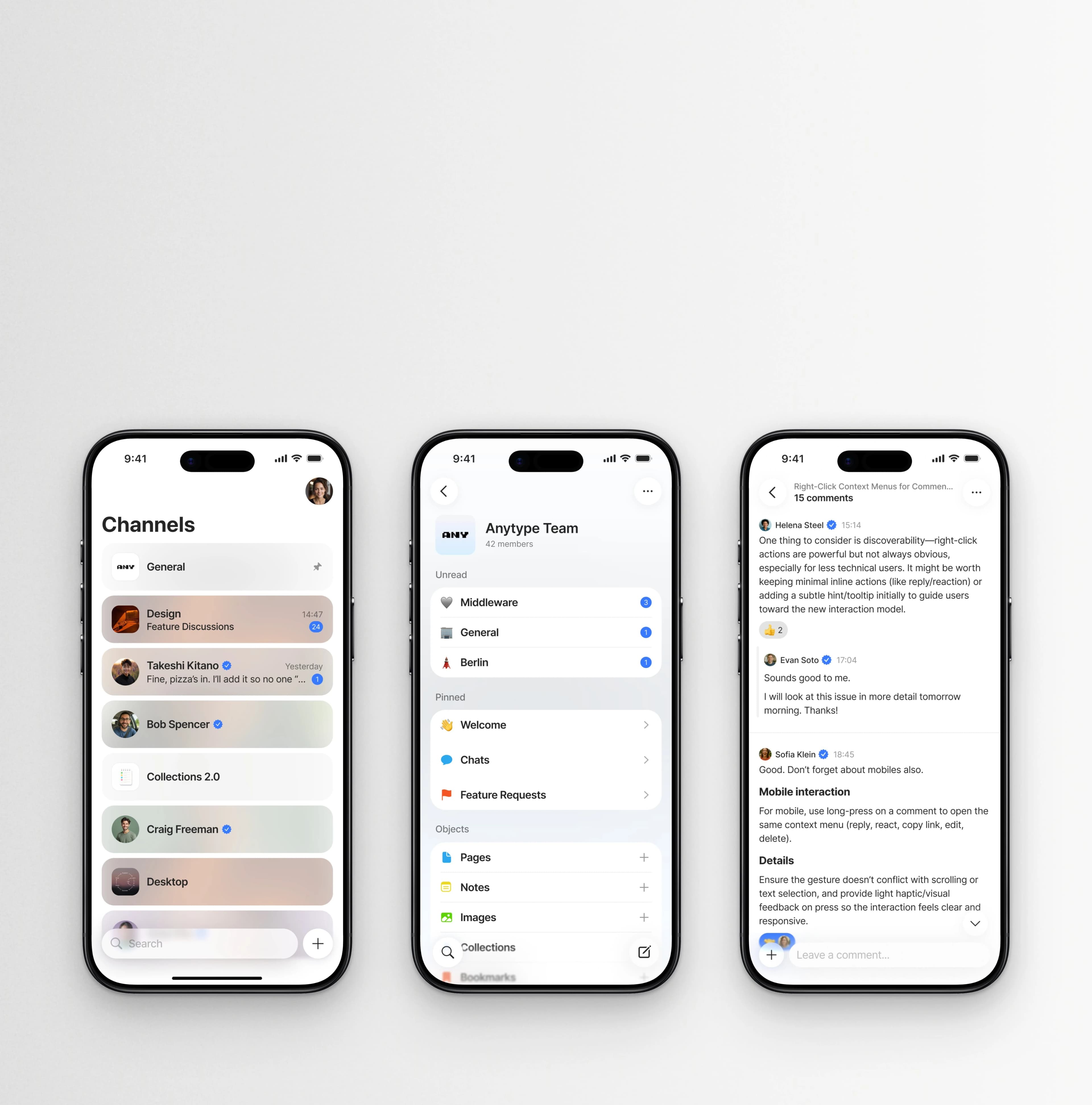 Anytype communication UI
