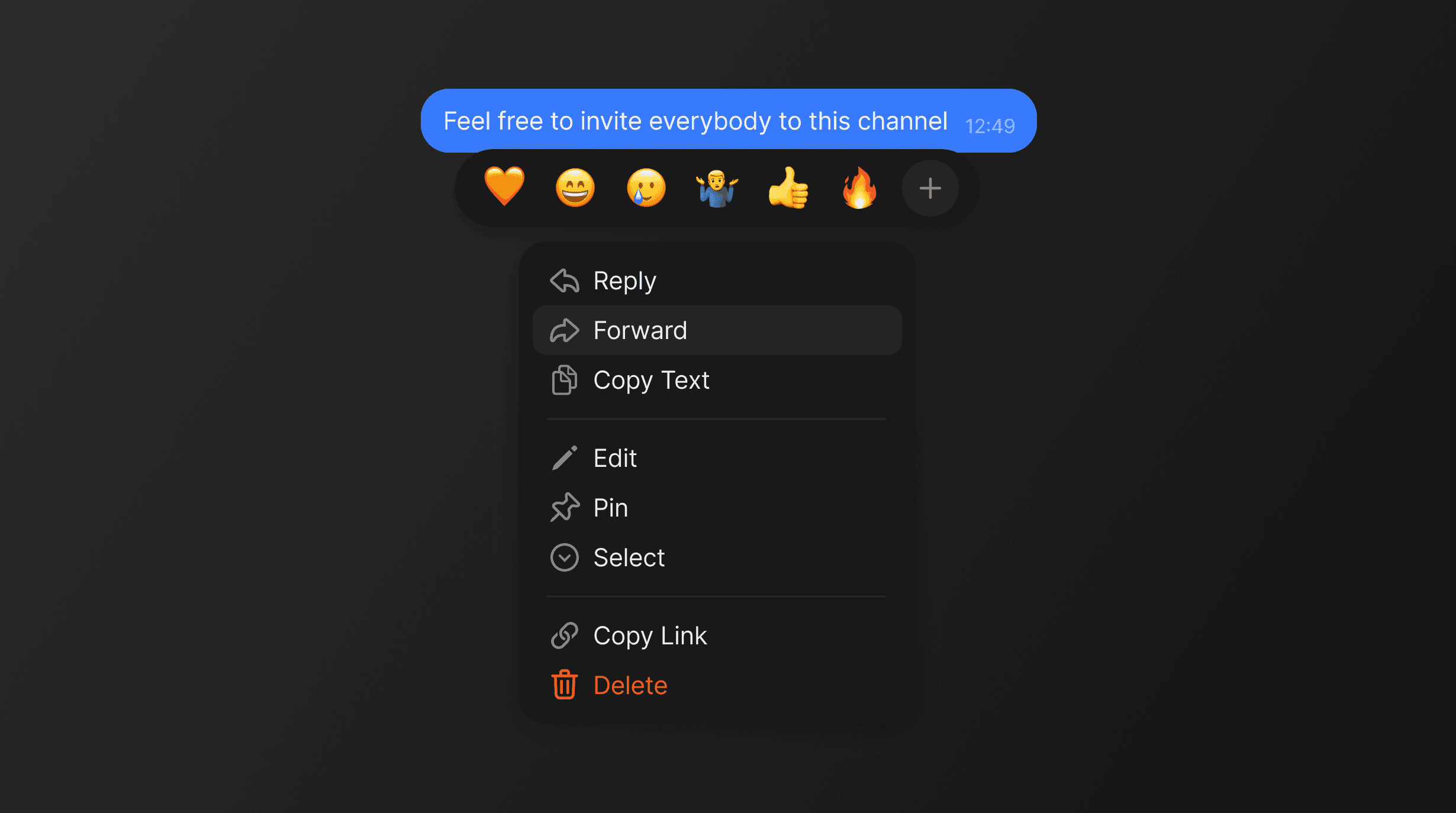 Anytype reactions and context menu