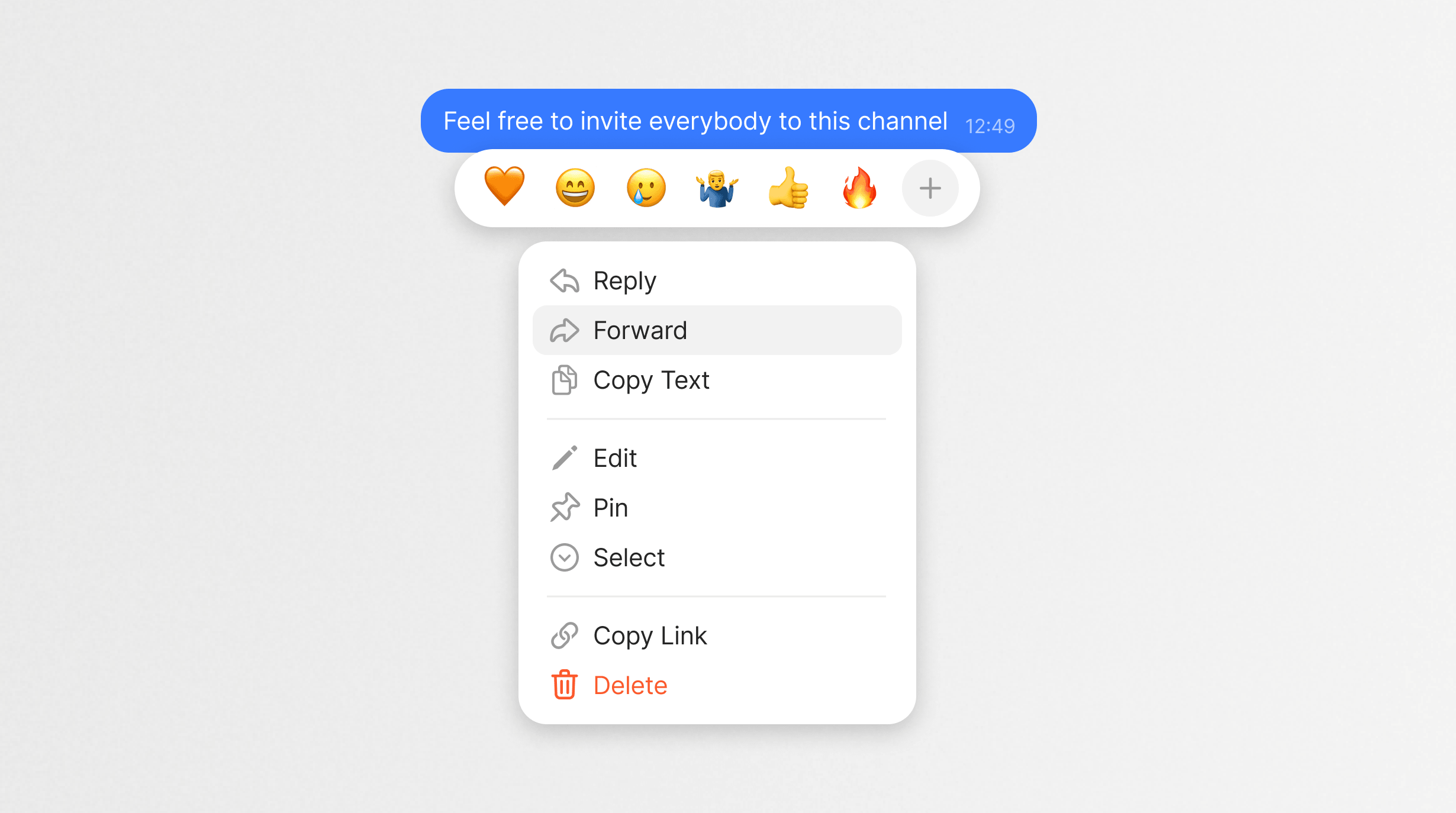 Anytype reactions and context menu
