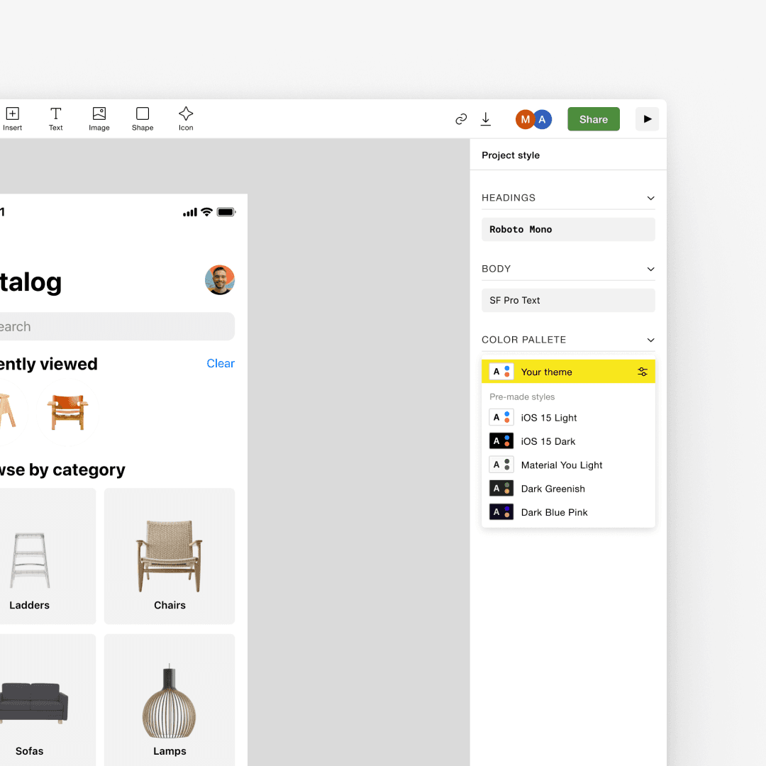 Stage Canva pivot theme selector