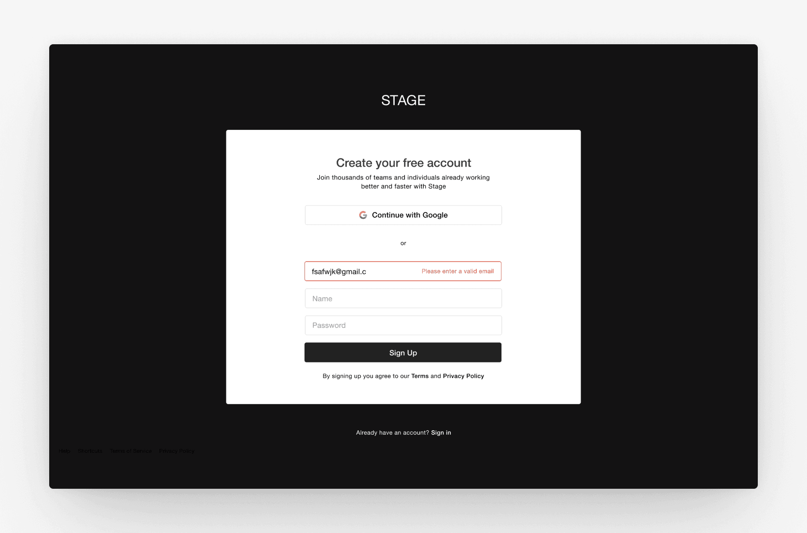 Stage signup